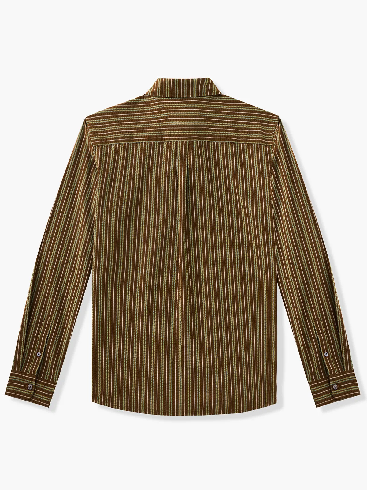 Brown Broad Stripe Cotton Seersucker Shirt