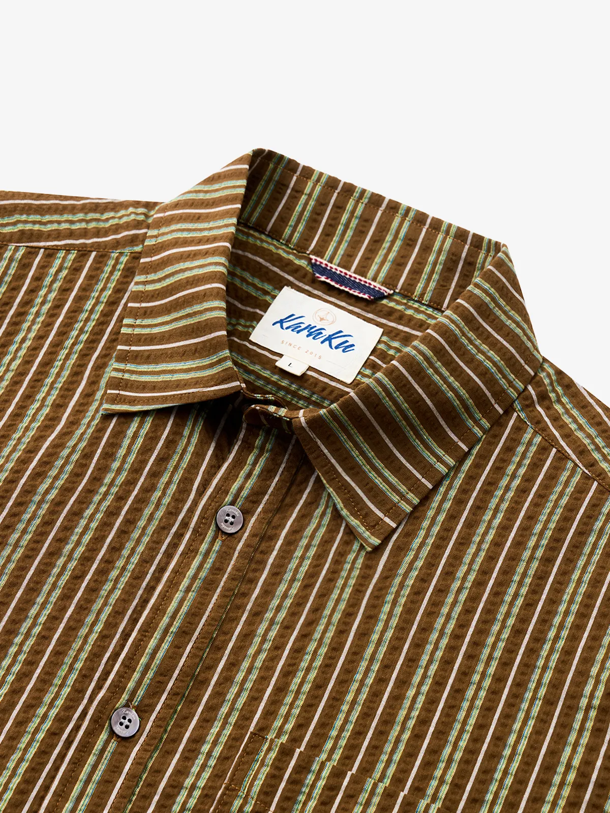 Brown Broad Stripe Cotton Seersucker Shirt