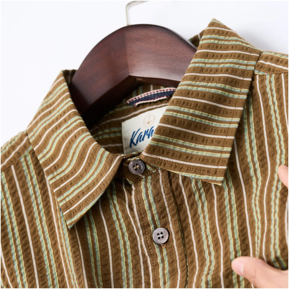 Brown Broad Stripe Cotton Seersucker Shirt