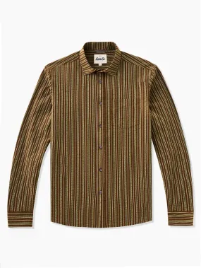 Brown Broad Stripe Cotton Seersucker Shirt