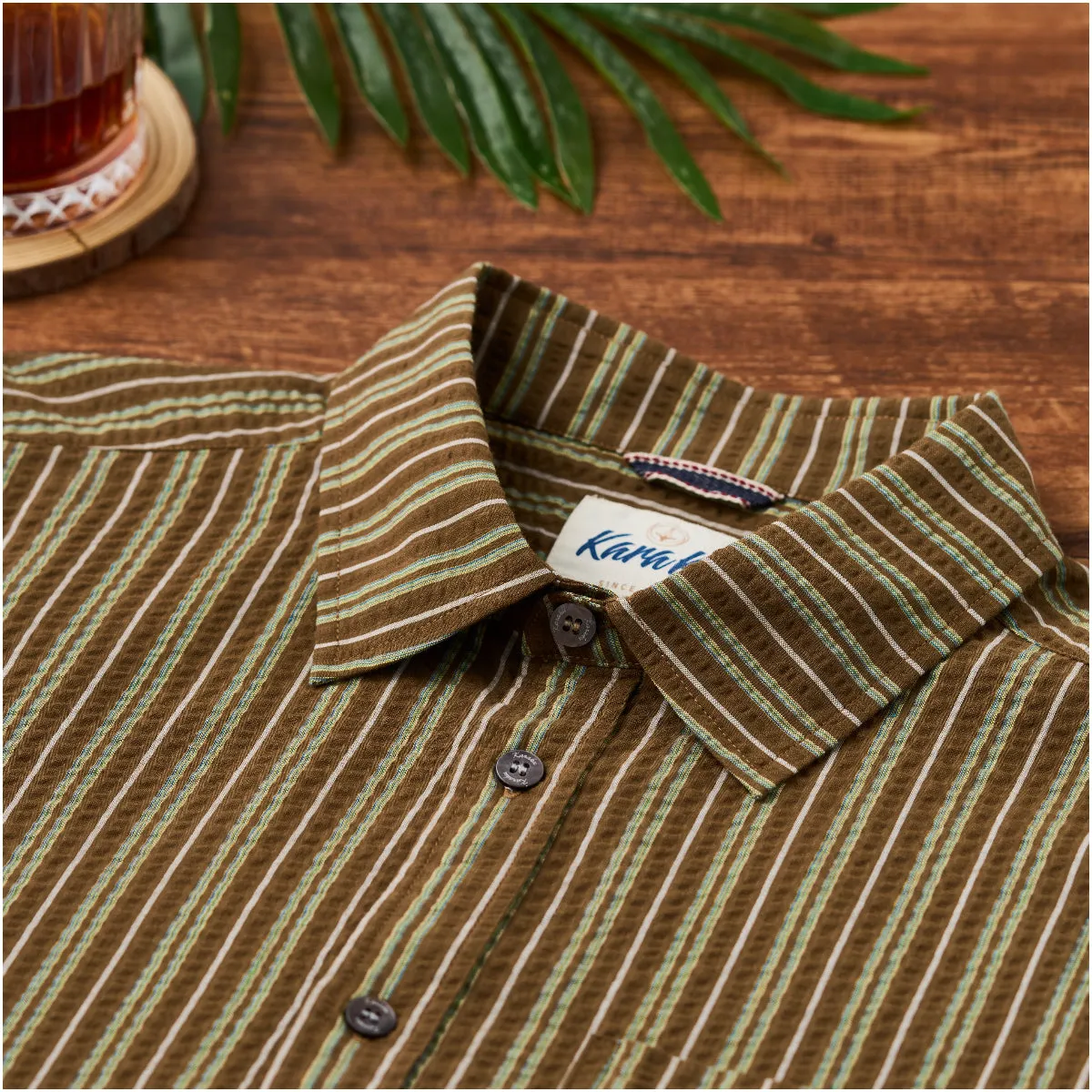 Brown Broad Stripe Cotton Seersucker Shirt