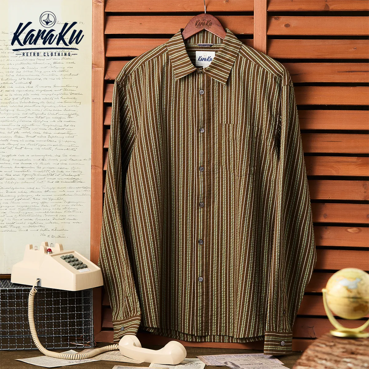 Brown Broad Stripe Cotton Seersucker Shirt