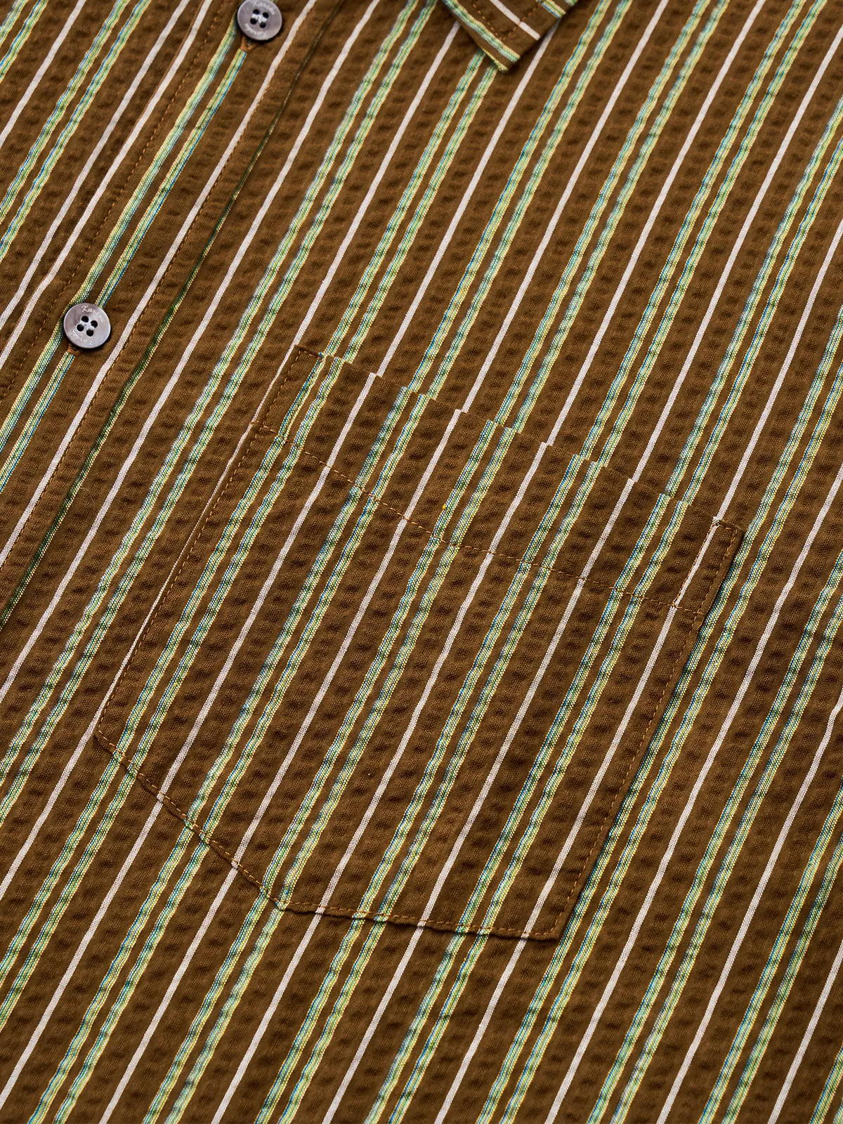 Brown Broad Stripe Cotton Seersucker Shirt