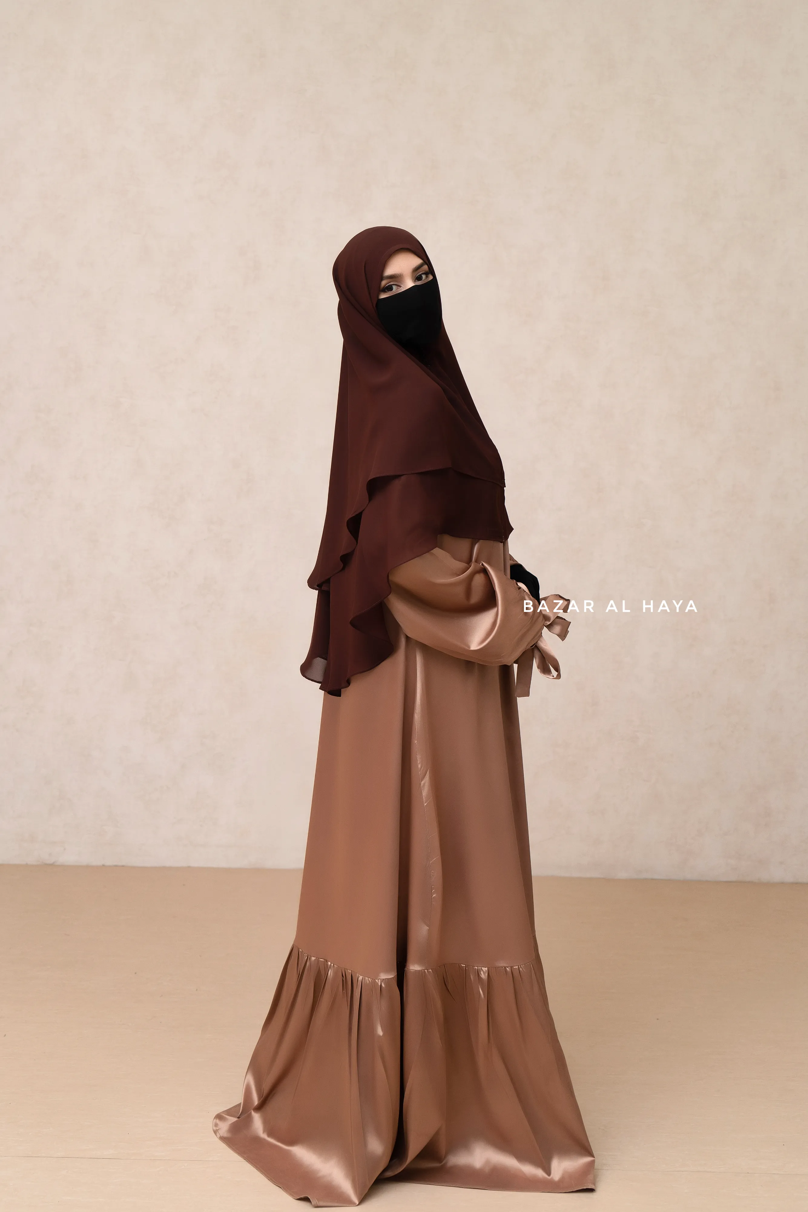 Brown Two Layer Medium Snap Scarf, Khimar, Cape - Super Soft - 3 in 1