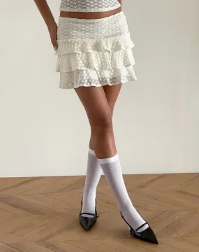 Camigo Mini Skirt in Ivory Heart Lace