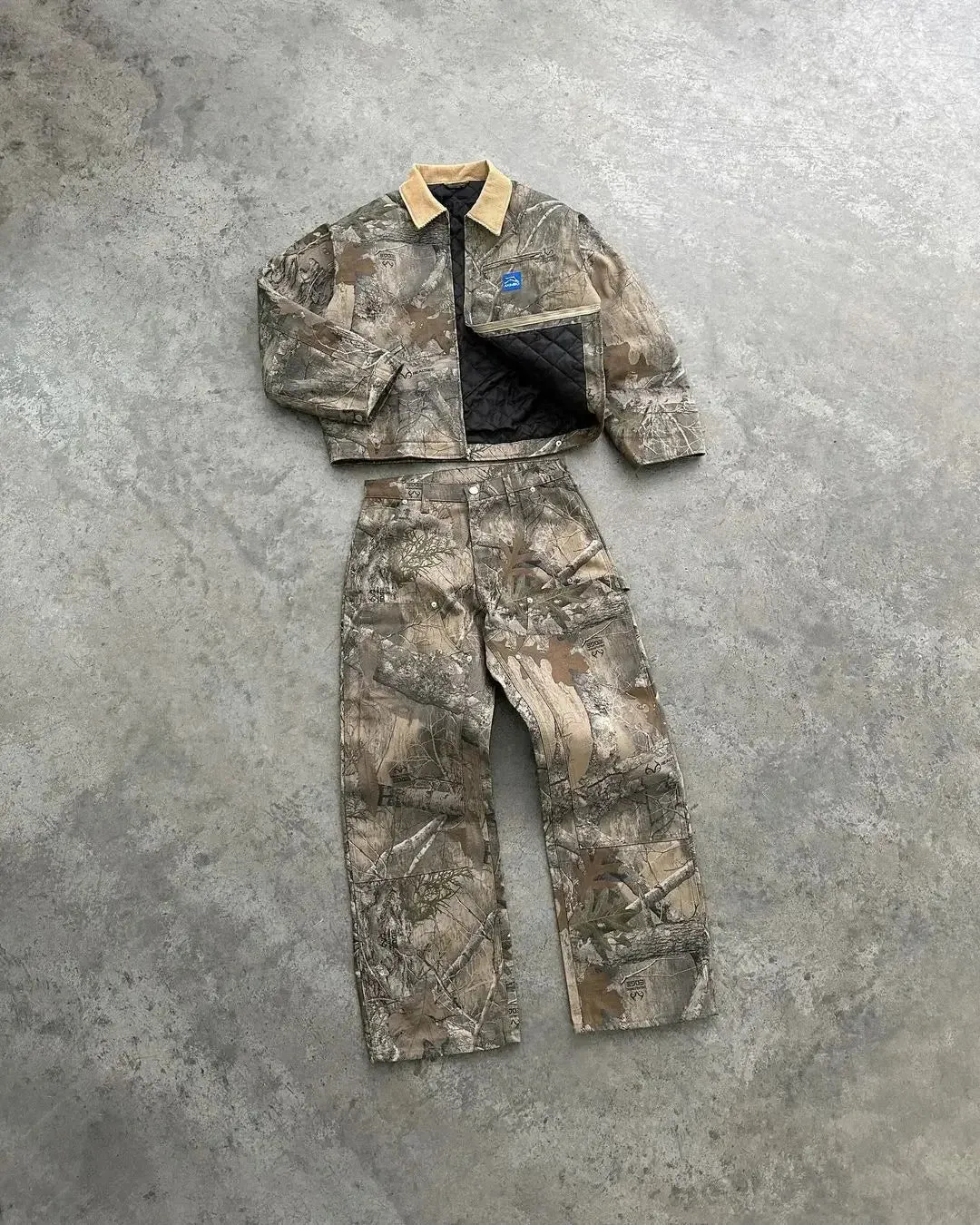 Camo Trucker Jacket with matching sweatpants Two Piece Set hunting clothes