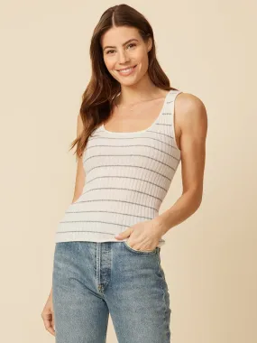 Carmel Cashmere Tank - Snow Stripe