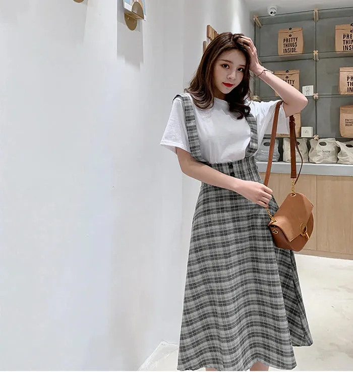 Casual High Waist Long Vintage Summer Plaid Skirt