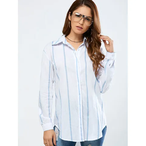 Casual striped long sleeve cotton shirt