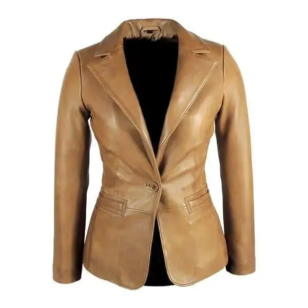 Chic Women's Tailored Tan Lambskin Leather Jacket