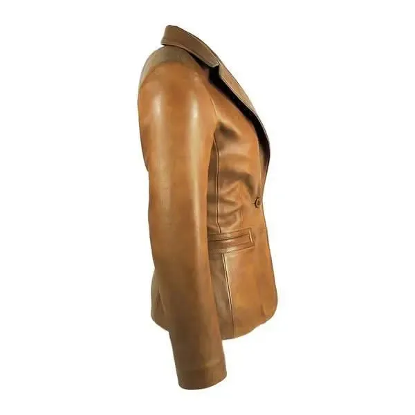 Chic Women's Tailored Tan Lambskin Leather Jacket