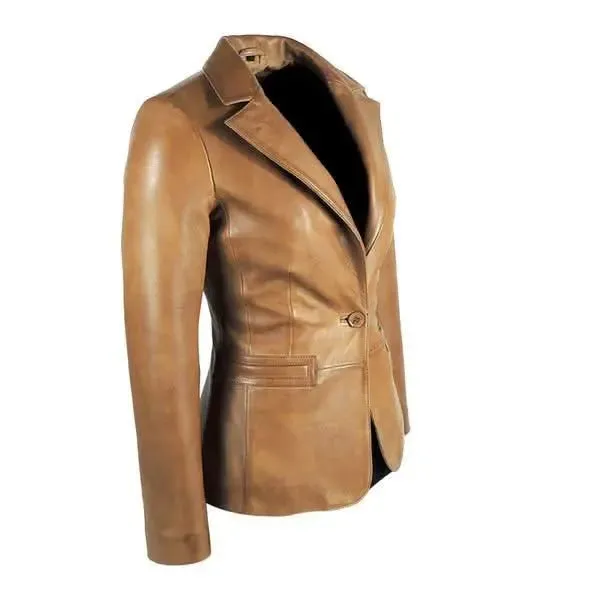 Chic Women's Tailored Tan Lambskin Leather Jacket