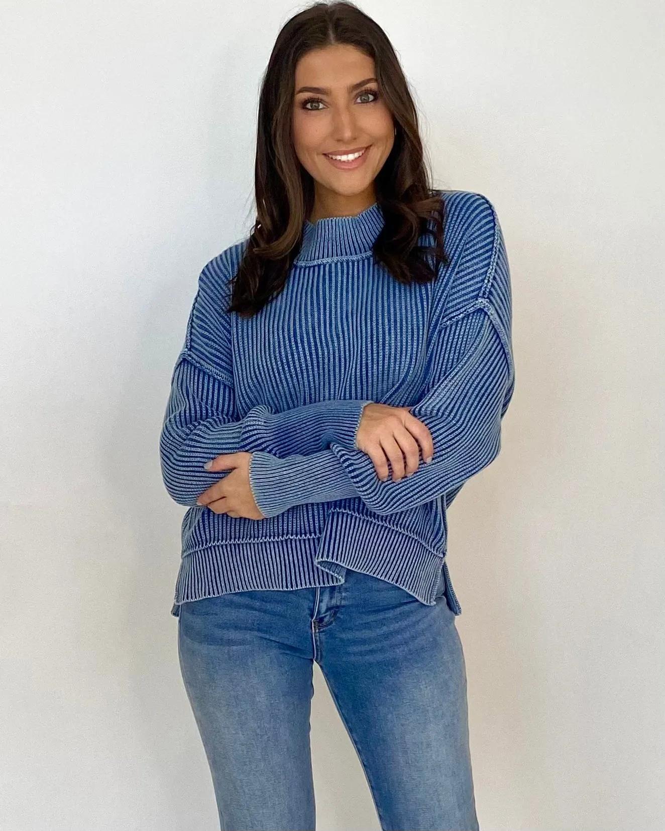 Chill Out Classic Blue Washed Crop Sweater