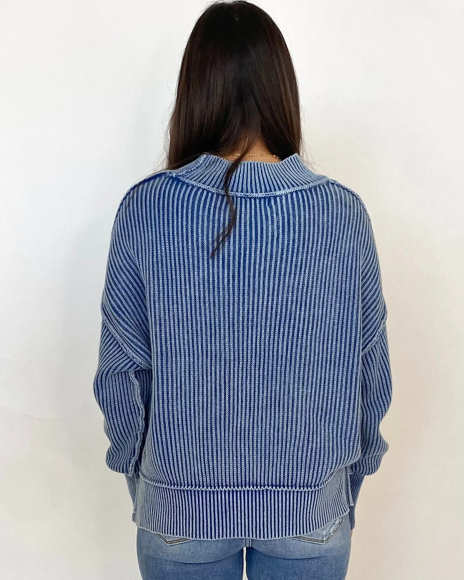 Chill Out Classic Blue Washed Crop Sweater