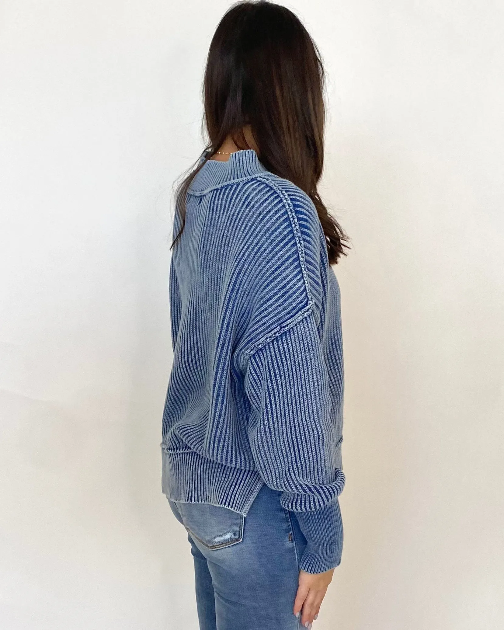 Chill Out Classic Blue Washed Crop Sweater