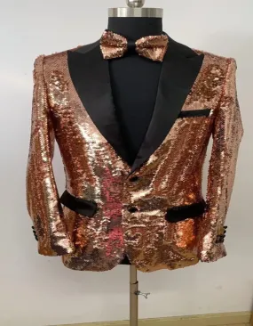 Christmas Blazer - New Year Holiday Single Breasted Tuxedo Dinner Gold Jacket - Sequin Fabric Shiny Perfect For Party