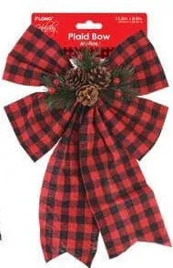 Christmas Bows with Plaid Print and Pinecone Berries (1ct)