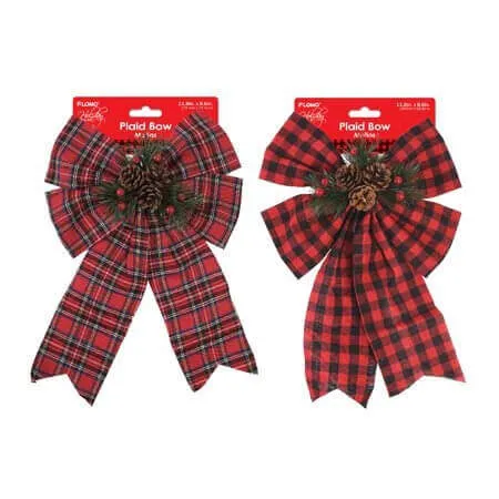 Christmas Bows with Plaid Print and Pinecone Berries (1ct)