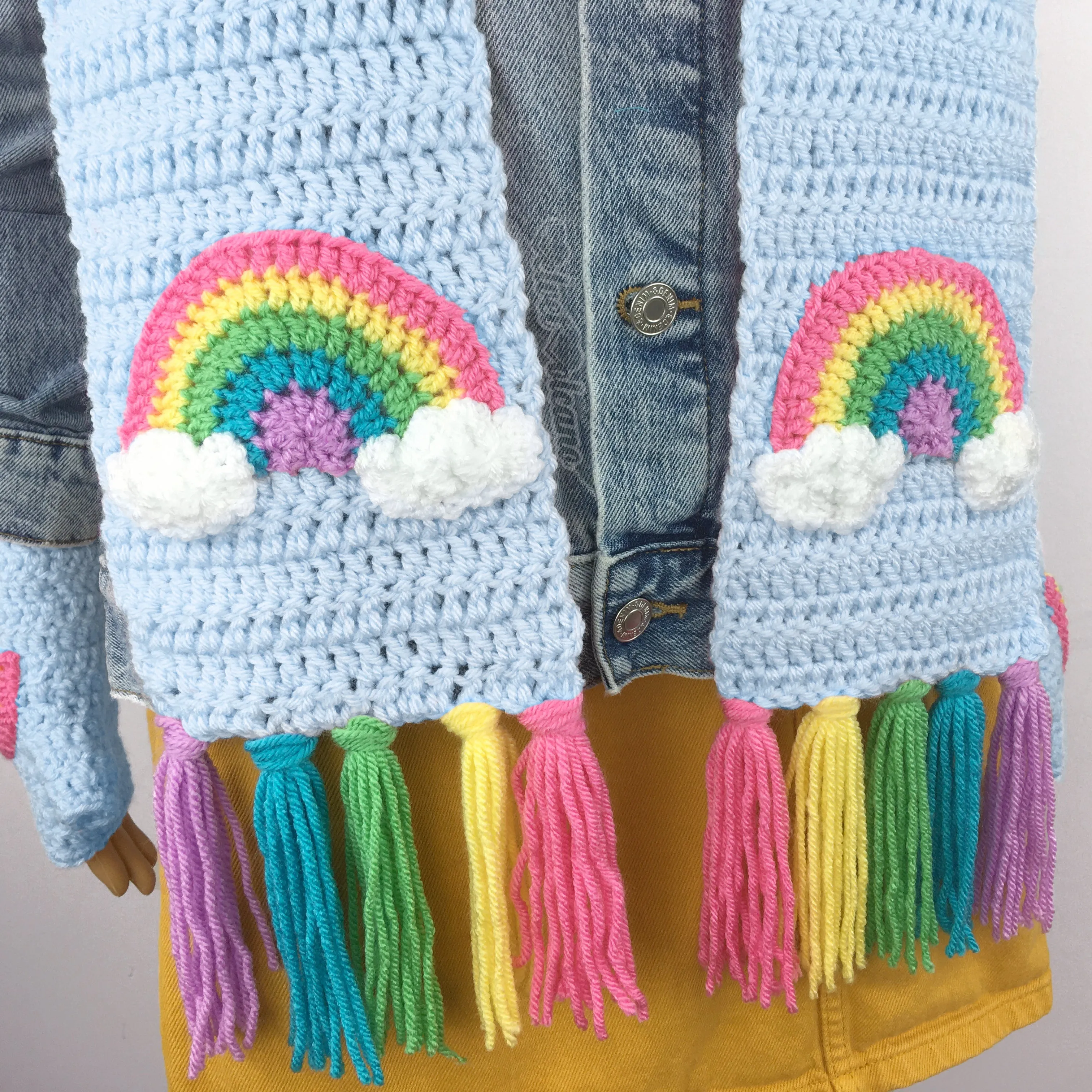 Chunky Pastel Rainbow Cloud Scarf (Duck Egg Blue)