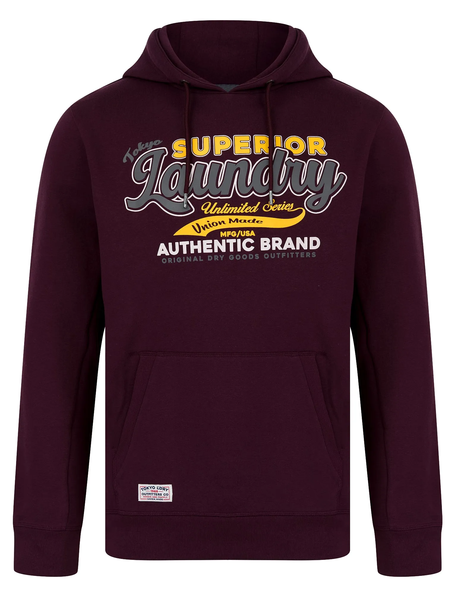 Clarence Graphic Motif Brushback Fleece Pullover Hoodie in Winetasting - Tokyo Laundry