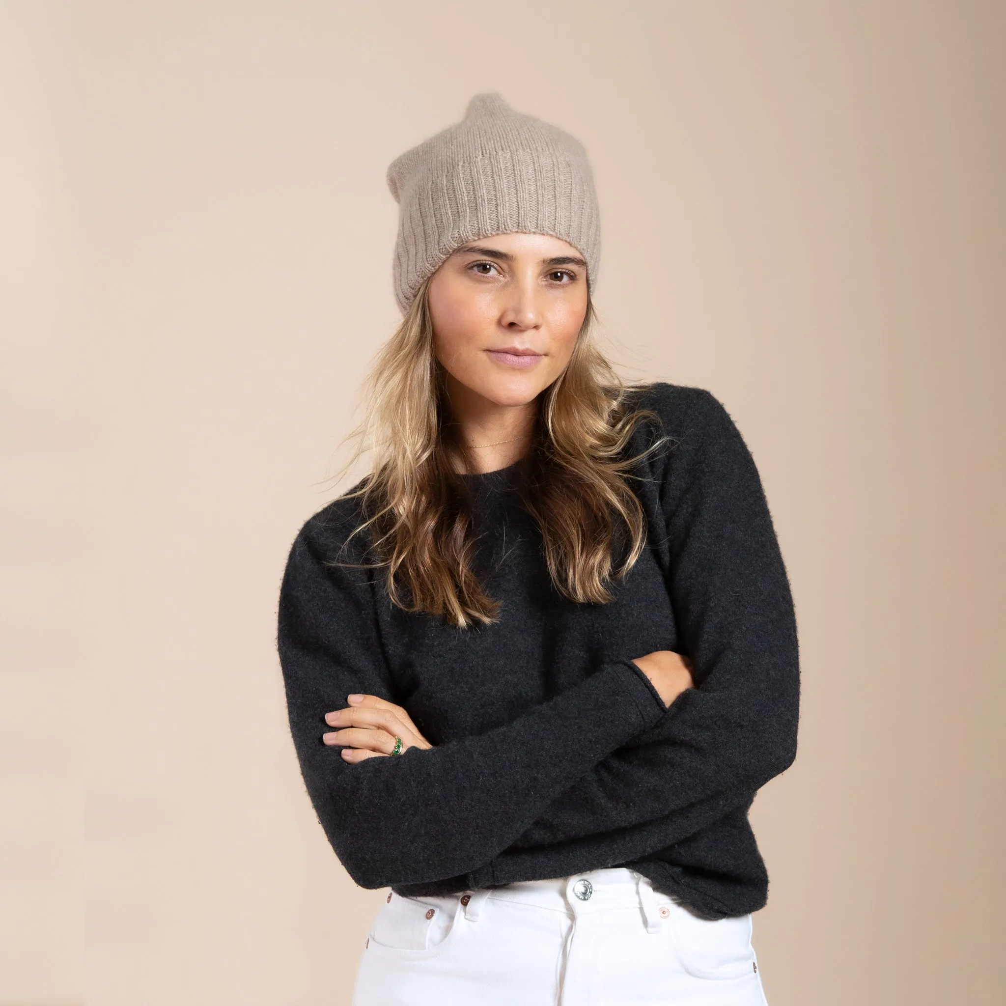 Classic Cashmere Slouchy Beanie- Taupe