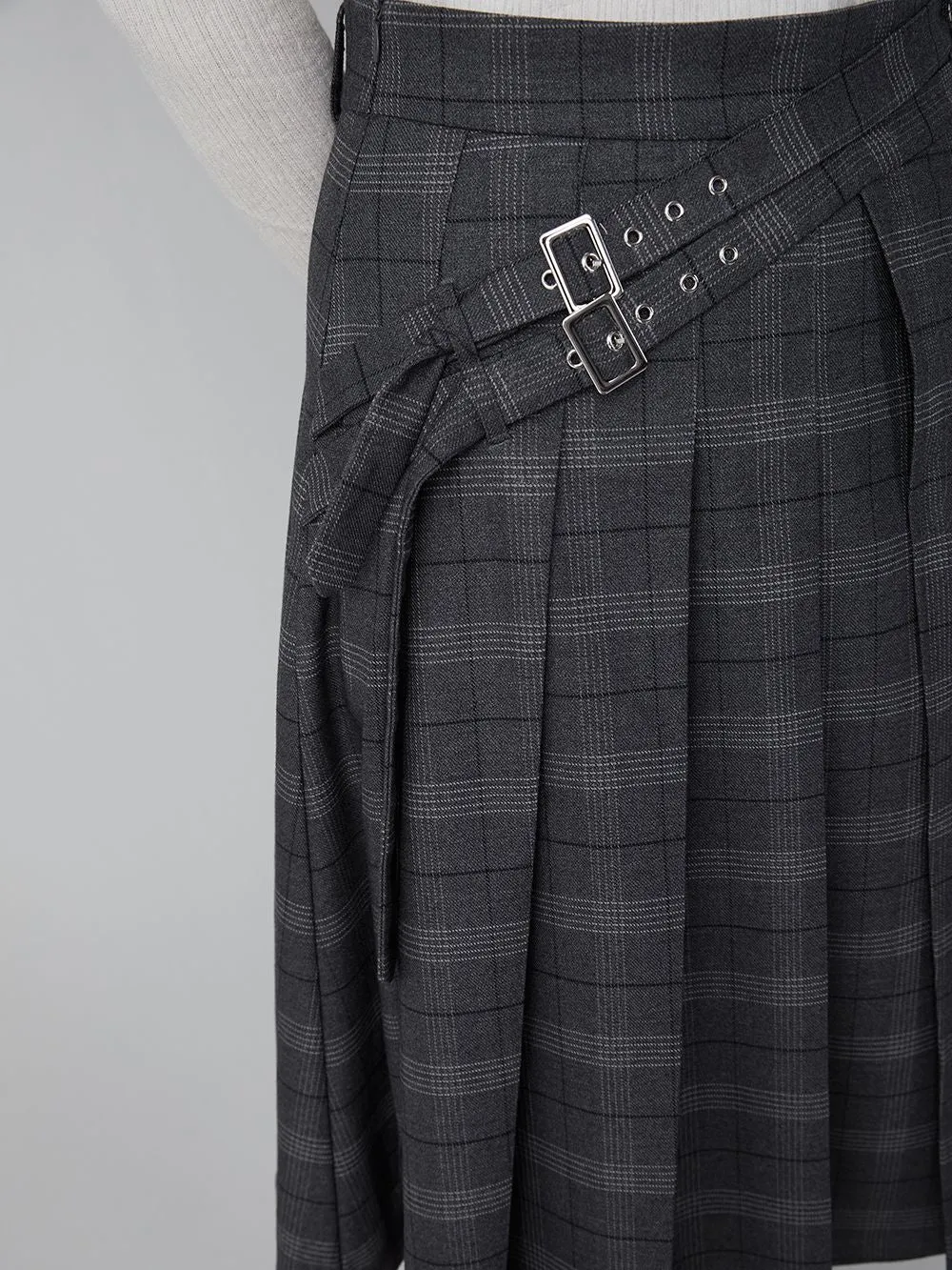 Collage-style Pleats Long Plaid Skirt