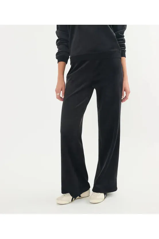 Cord Velour Wide Leg Pant - Black