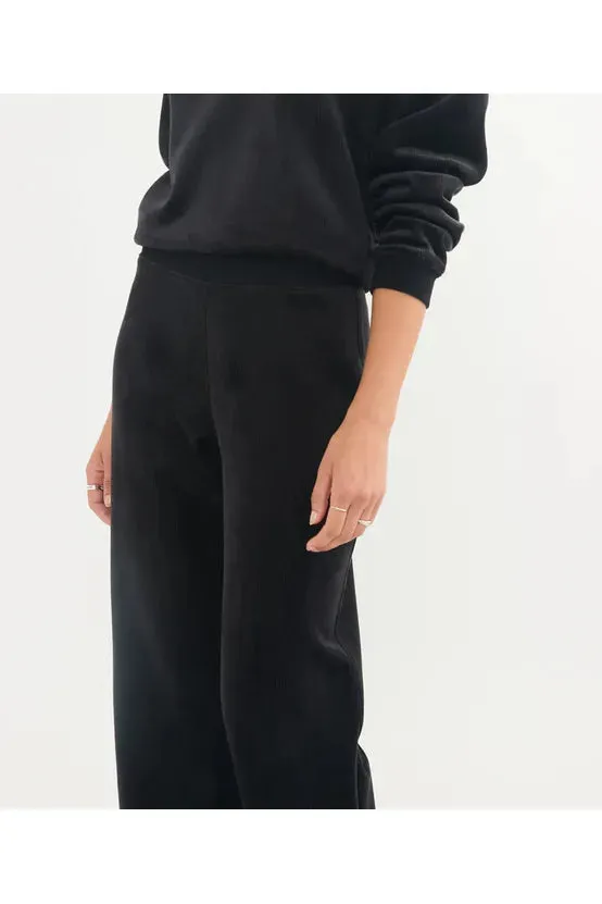 Cord Velour Wide Leg Pant - Black