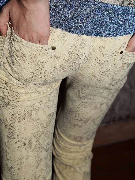 Corduroy Cropped Western Flare Studs Embroidery Pants