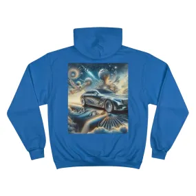 Cosmic Car Champion Hoodie - Vibrant Orange Graphic Sweatshirt