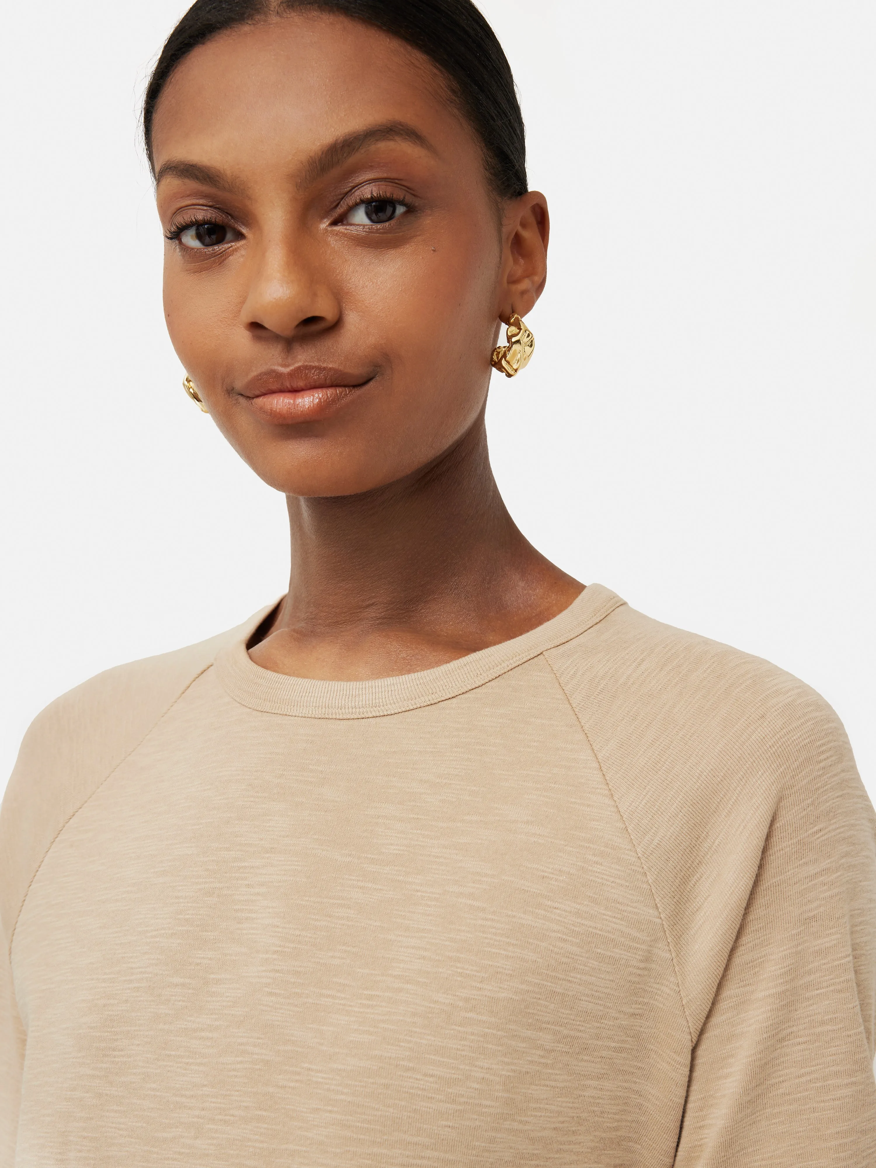 Cotton Luxe Raglan Tee | Beige