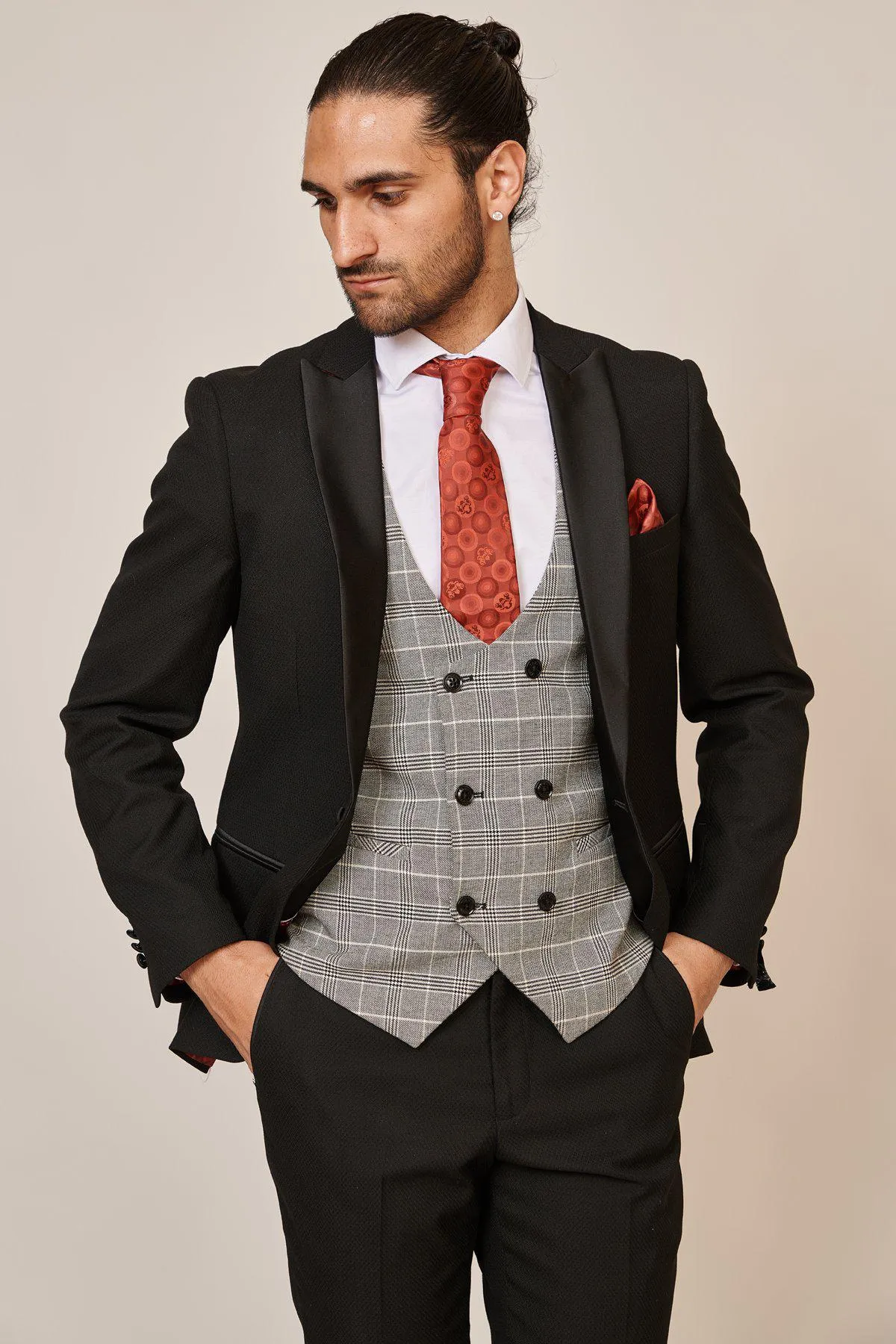 DALTON - Black Tux Lapel Suit With Ross Waistcoat