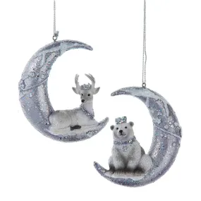 Deer and Polar Bear on Moon Ornament