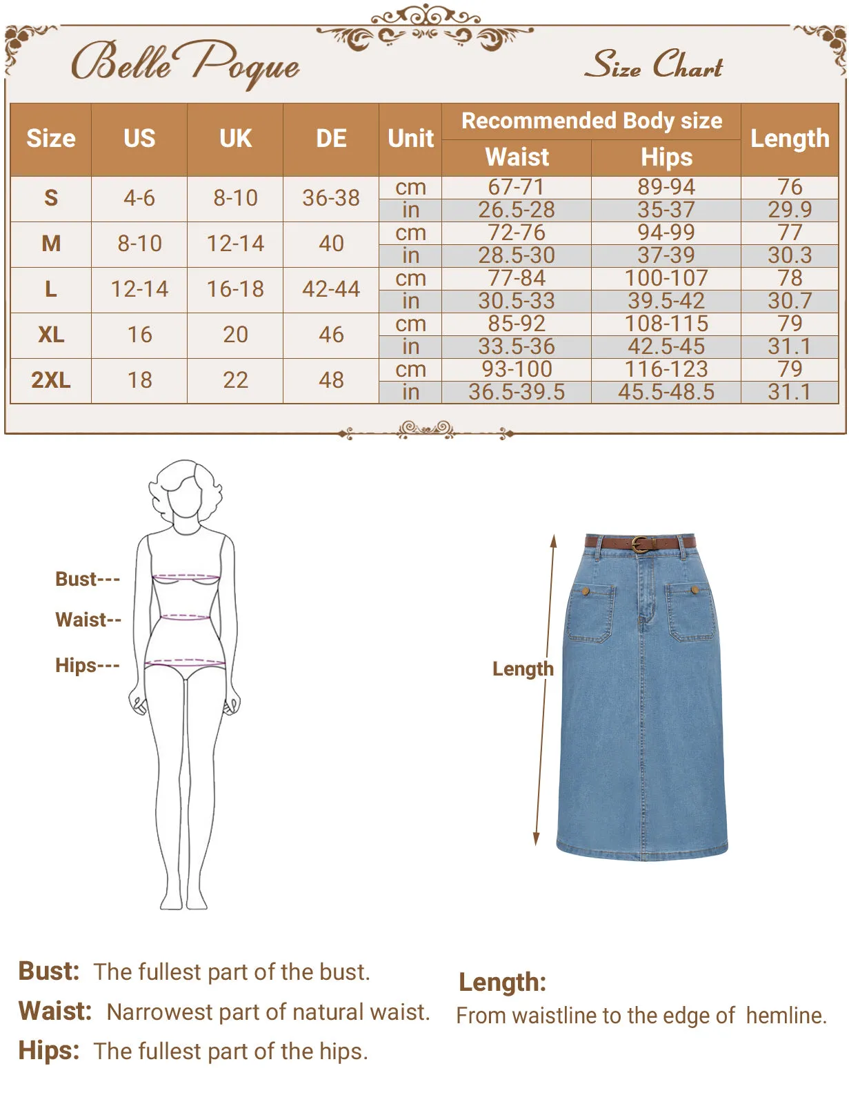 Denim Skirt with Belt Knee Length High Waisted Jean Skirts for Women