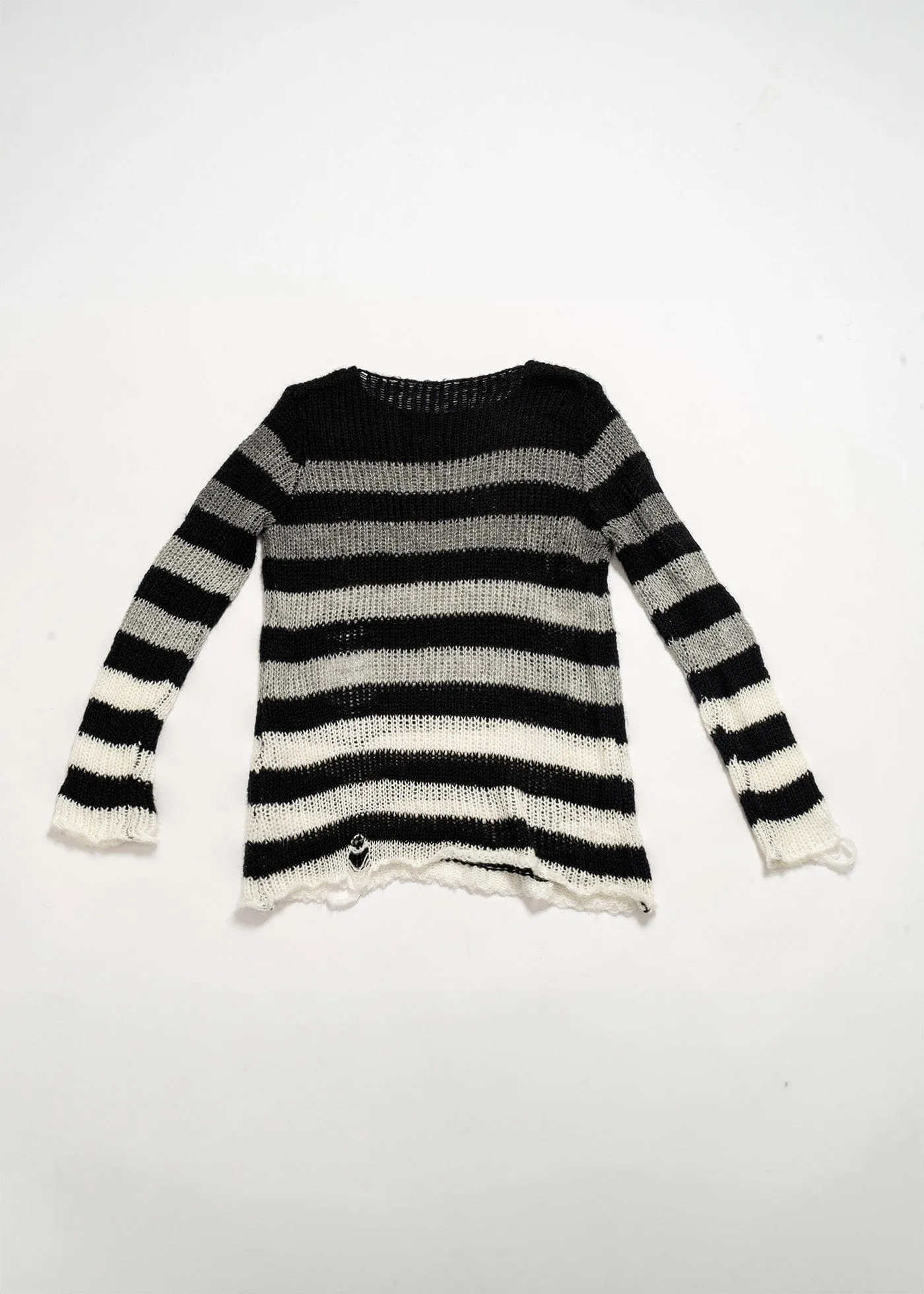 Distressed Striped Knit Sweater