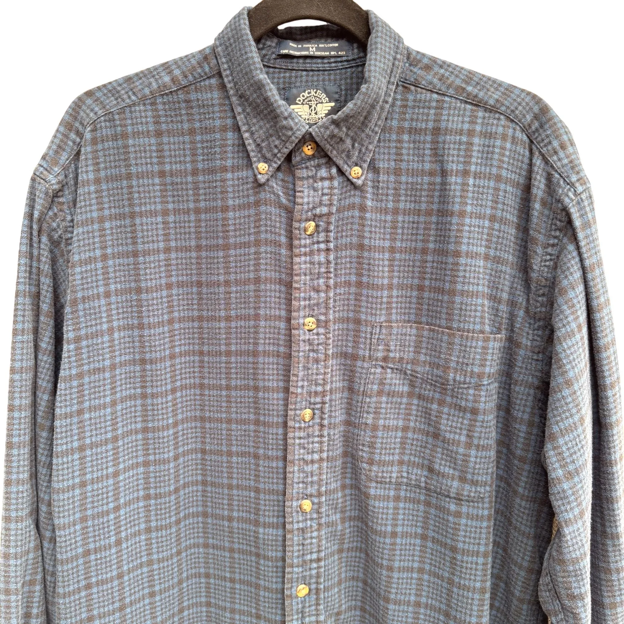 Dockers Mens Blue Black Long Sleeve Button Down Plaid Flannel Y2K Grunge Shirt