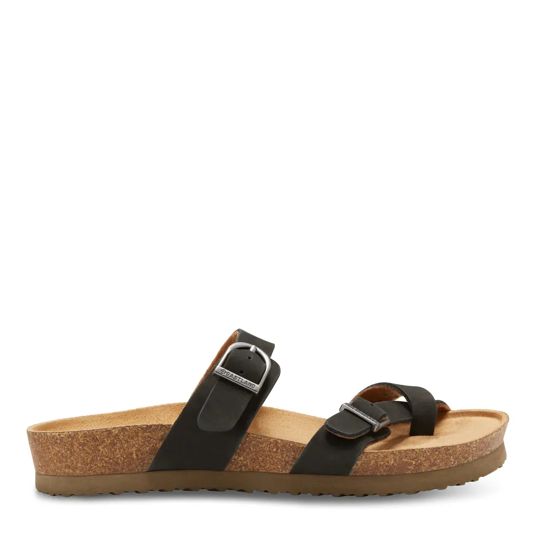 Eastland Women's Tiogo Buckle Strap Thong Sandal - Black Nubuc 3772-01M