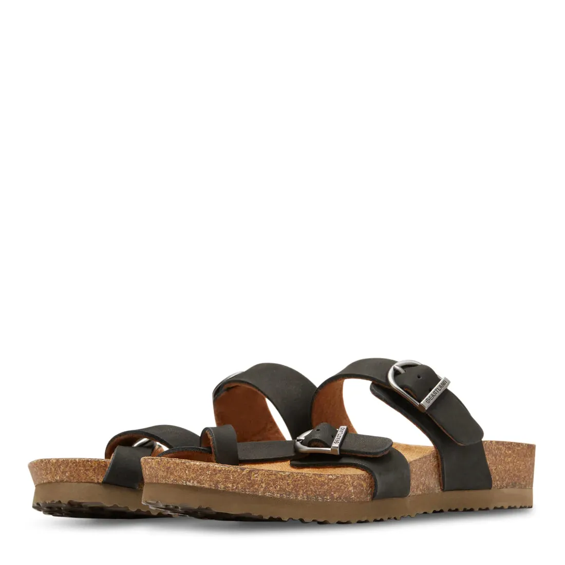 Eastland Women's Tiogo Buckle Strap Thong Sandal - Black Nubuc 3772-01M