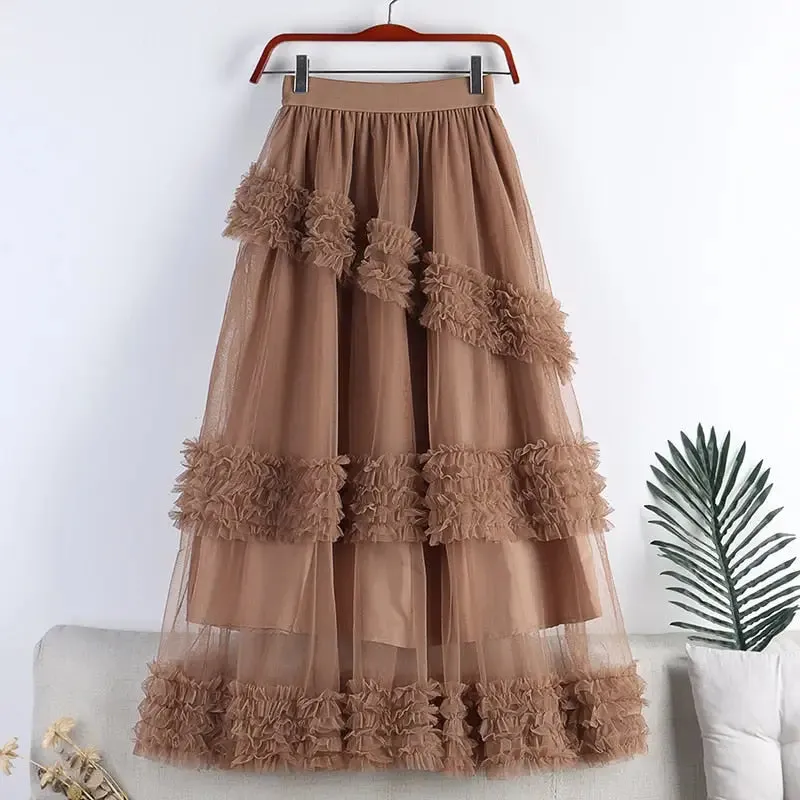 Elegant A-line Midi Tulle Skirt