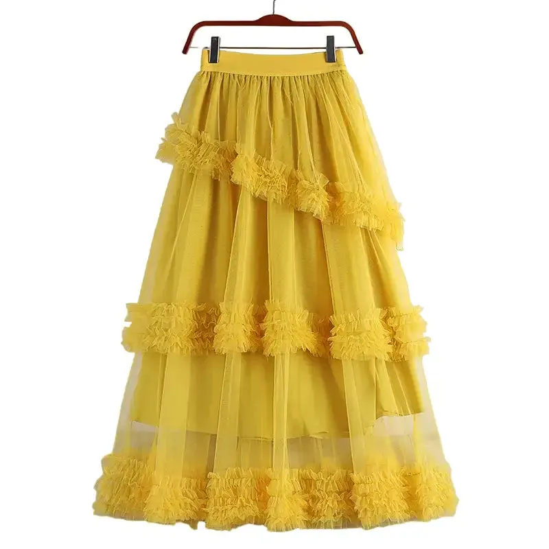 Elegant A-line Midi Tulle Skirt