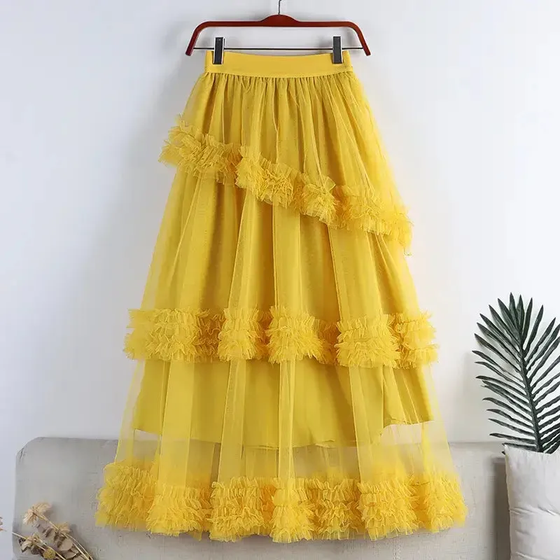 Elegant A-line Midi Tulle Skirt