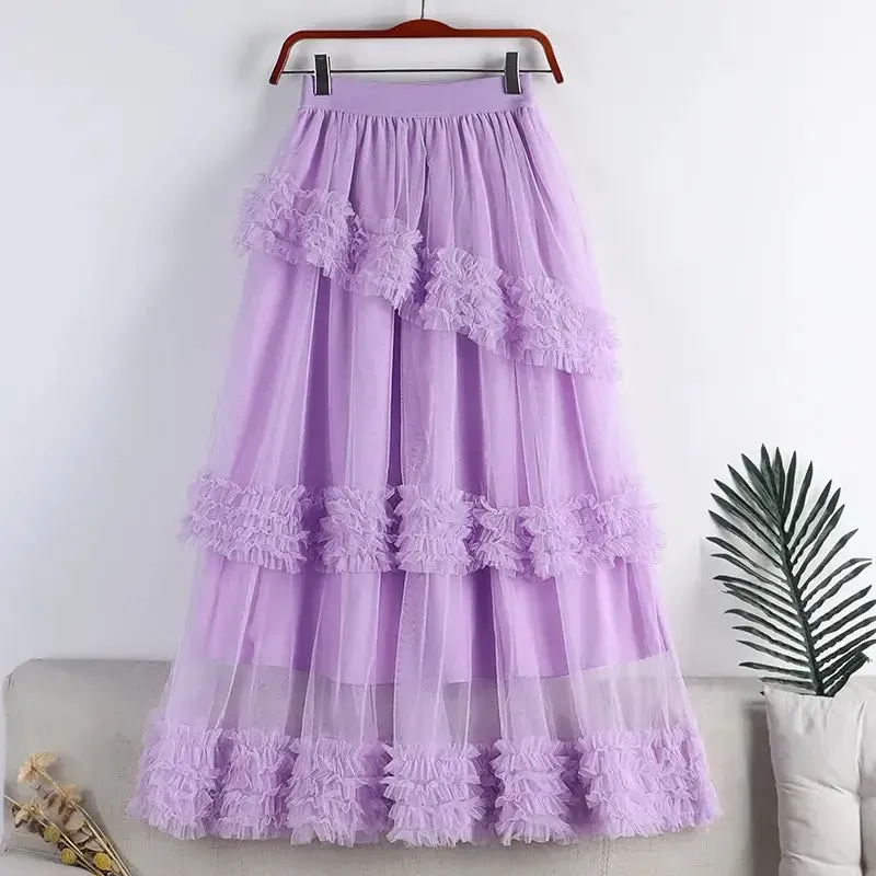 Elegant A-line Midi Tulle Skirt