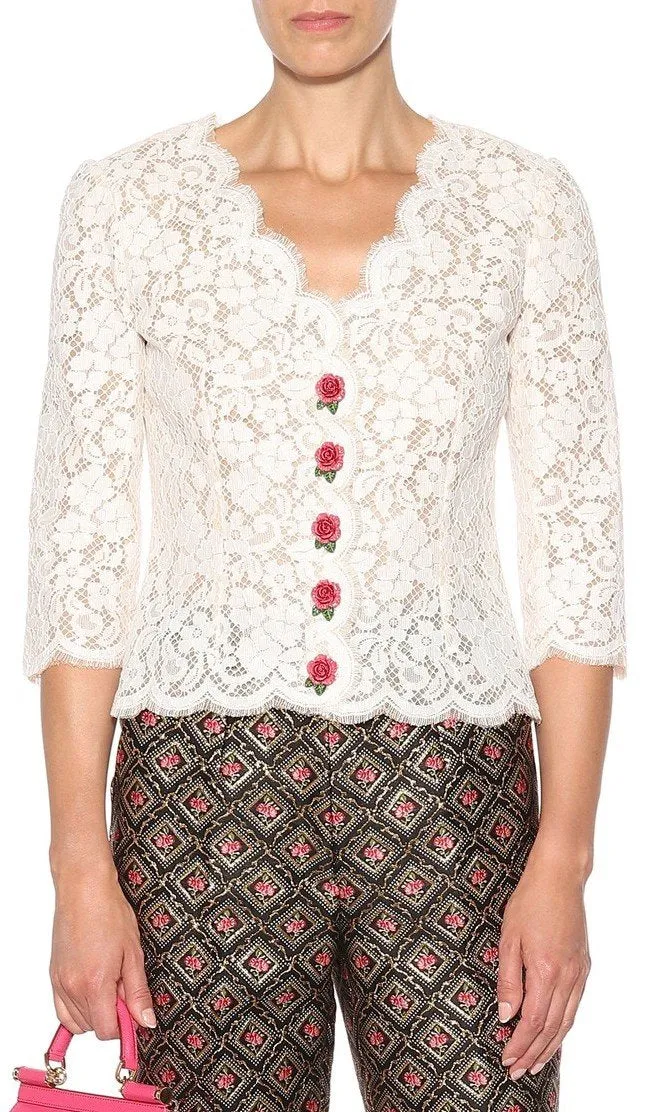 Embellished Lace Blouse and Skirt Set