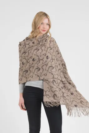 Equestrian Cashmere Double Sided Stole - Beige