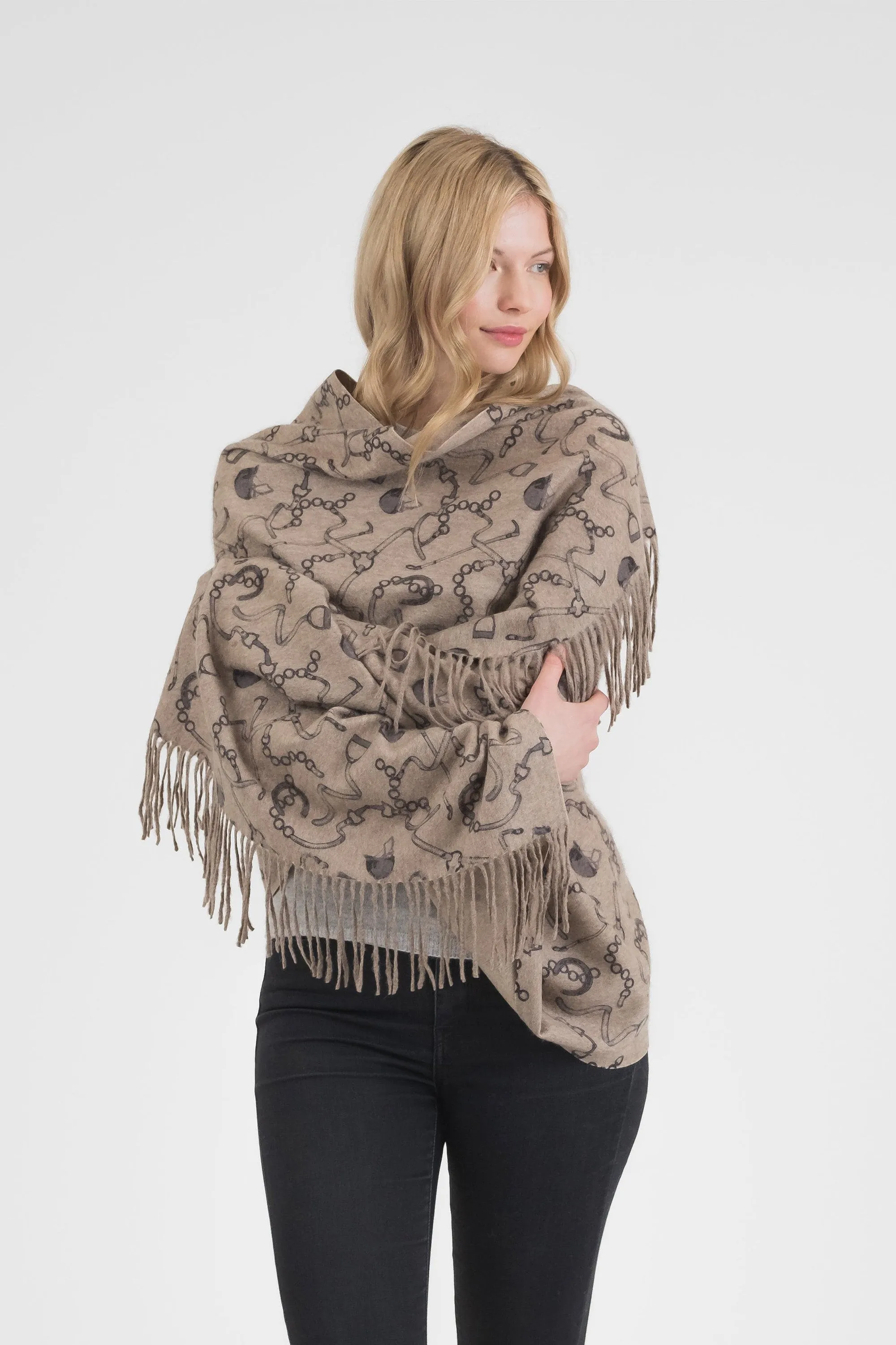 Equestrian Cashmere Double Sided Stole - Beige