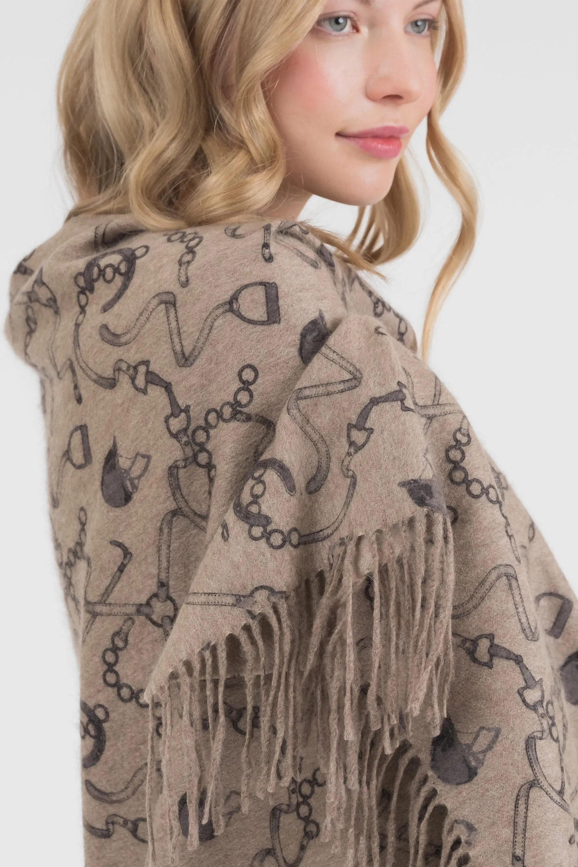 Equestrian Cashmere Double Sided Stole - Beige