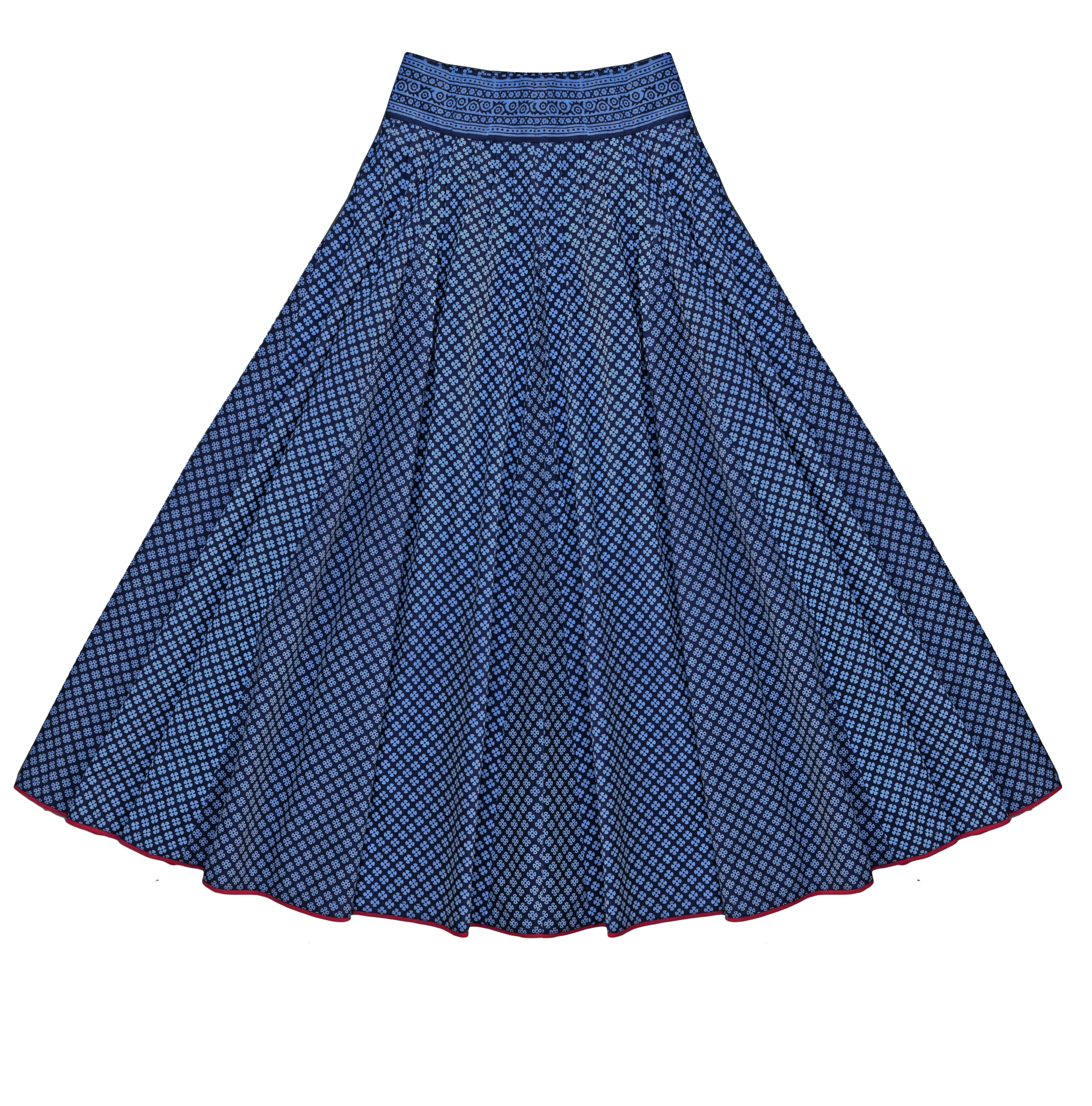 Fab Block Print Style Pure Cotton Multi Panel Flare Skirt