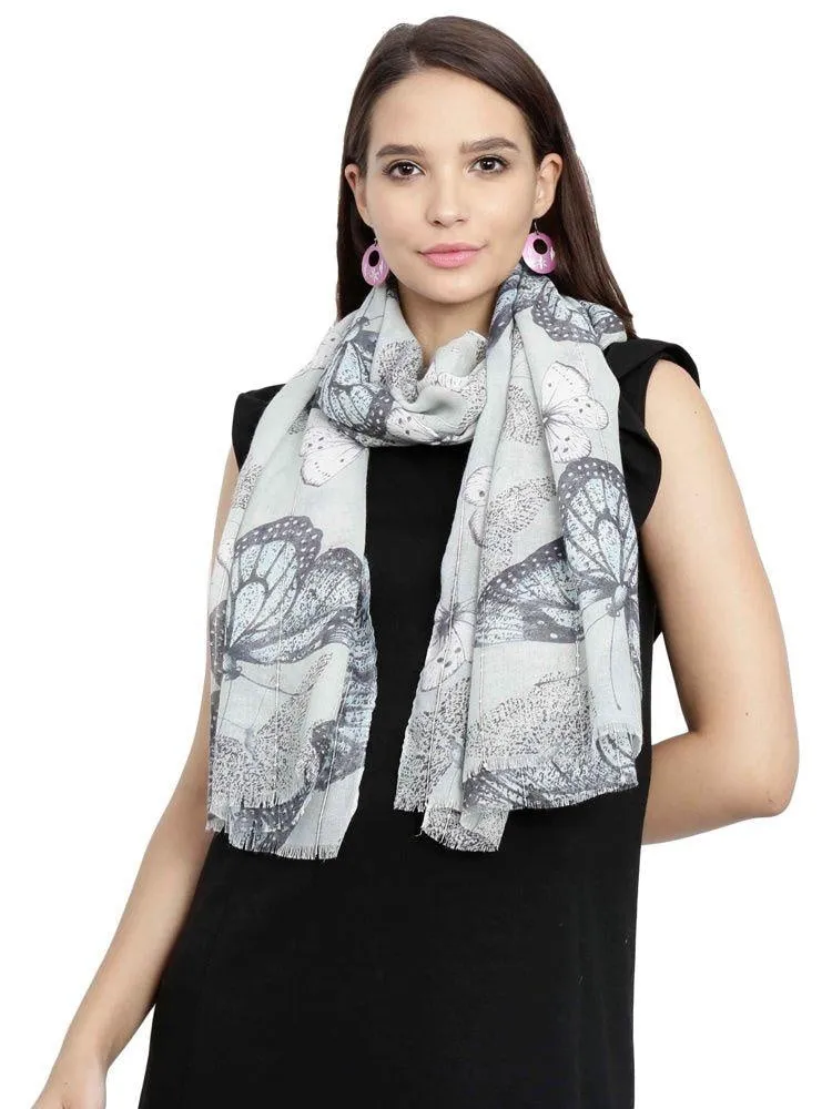 FabSeasons Light Green Viscose Butterfly Printed Soft & Stylish Scarf