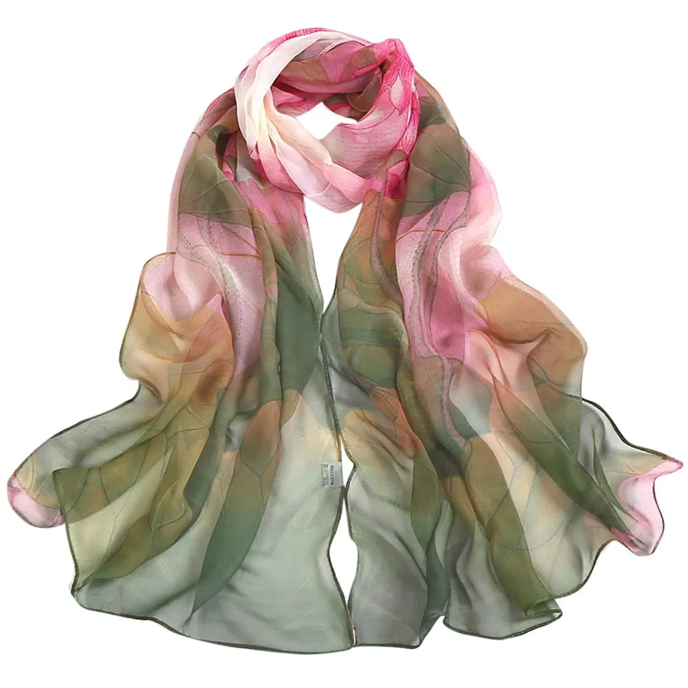 Fashion Women Lotus Flower Printing Retro Long Soft Wrap Scarf