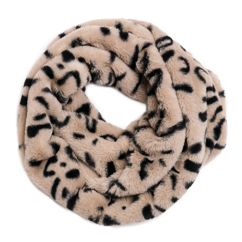 Faux Fur Loop Scarf - SALE Tan & White Leopard only